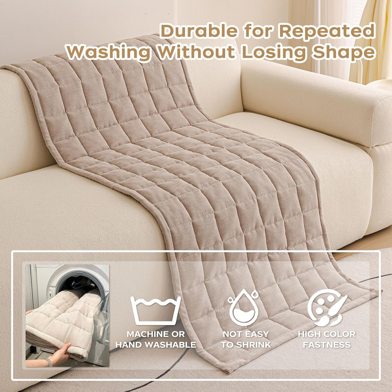 Couch Covers for Dogs, Non-Slip Washable Sofa Covers for 3 Cushion Couch, Soft Comfortable Pet-Friendly Furniture Protector for High Traffic Living Rooms(Beige, 27.6''x70.9'')