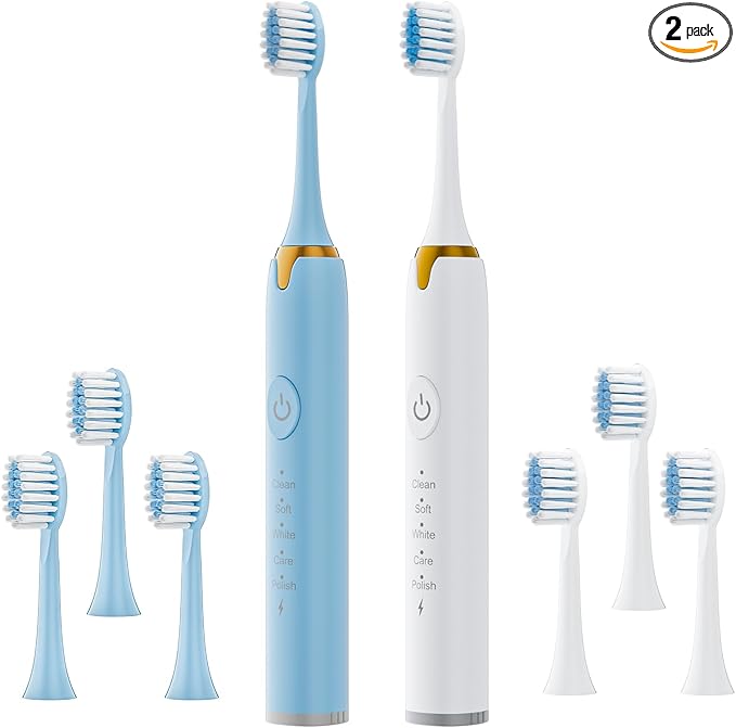 Dnil 2 Pack Sonic Electric Toothbrush, 42,000 VPM Rechargeable Toothbrush with Long-Lasting Battery, 5 Brushing Modes and Built-in 2-Minute Timer, Perfect for Home Use (Blue+White)