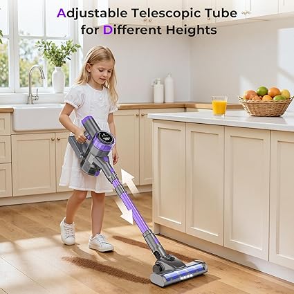 Cordless Vacuum Cleaner, 30Kpa Vacuum Cleaners for Home, Stick Vacuum with LED Display, 2 Roller Brushes for Anti-Tangle & Hard Floor, 6 in 1 Lightweight Vacuum for Hard Floors Carpet Pet Hair