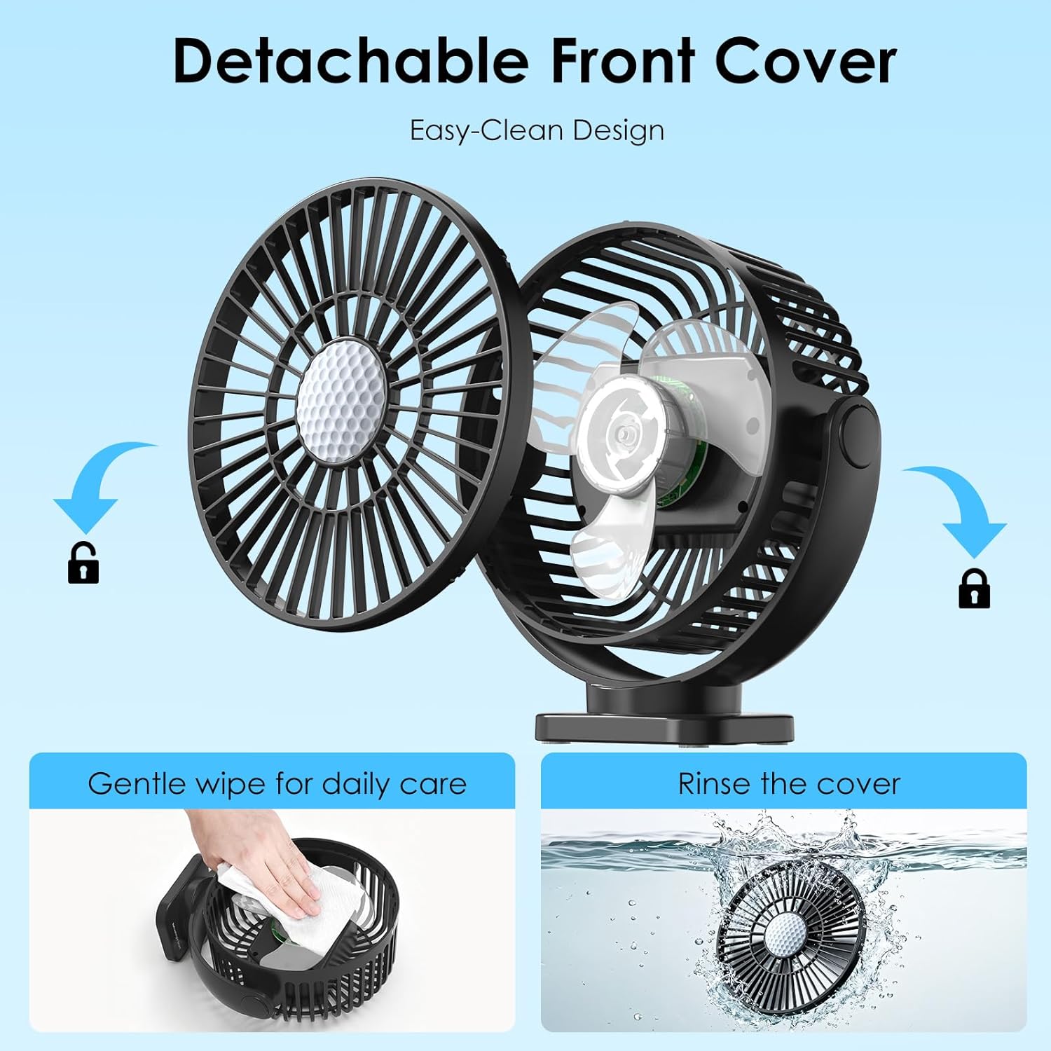 Minthouz Magnetic Golf Cart Fan, Rechargeable 12000mAh Fan, 3-Speed 360° Rotation, Timer Function, LED Lighting, Magnetic Base & Strap, Compatible with EZGO, Club Car, Yamaha Golf Carts