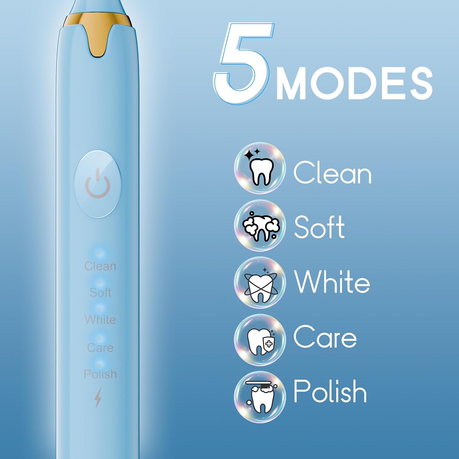 Dnil 2 Pack Sonic Electric Toothbrush, 42,000 VPM Rechargeable Toothbrush with Long-Lasting Battery, 5 Brushing Modes and Built-in 2-Minute Timer, Perfect for Home Use (Blue+White)