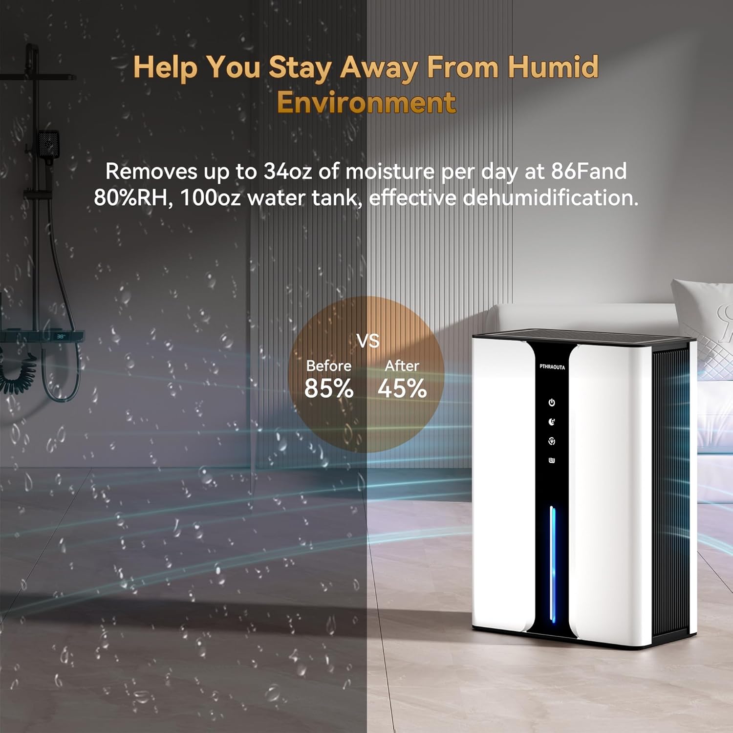Home Dehumidifier with Drain Hose, (950 sq.ft) 95oz Quiet dehumidifier for Bedroom Bathroom, with Air Reusable Filter Indoor deshumidificador for Basement RV Closet