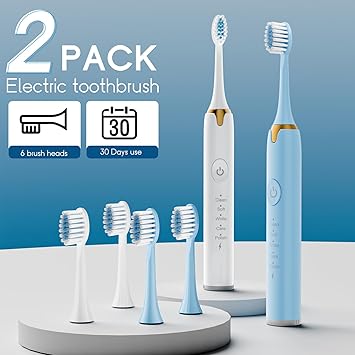 Dnil 2 Pack Sonic Electric Toothbrush, 42,000 VPM Rechargeable Toothbrush with Long-Lasting Battery, 5 Brushing Modes and Built-in 2-Minute Timer, Perfect for Home Use (Blue+White)