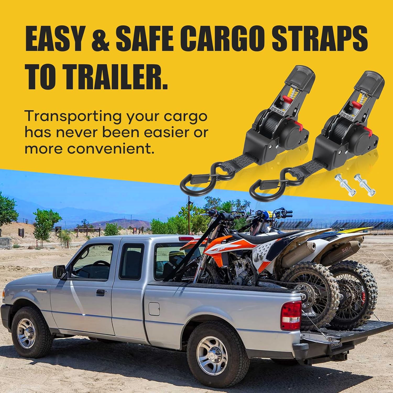 Ayaport Retractable Ratchet Straps 1 inch x 6ft Bolt-on Tie Down Straps to Trailer - 1410lbs Break Strength, Heavy Duty Trailer Strap for Cargo, Boat, Jet Ski, Motorcycles, ATV