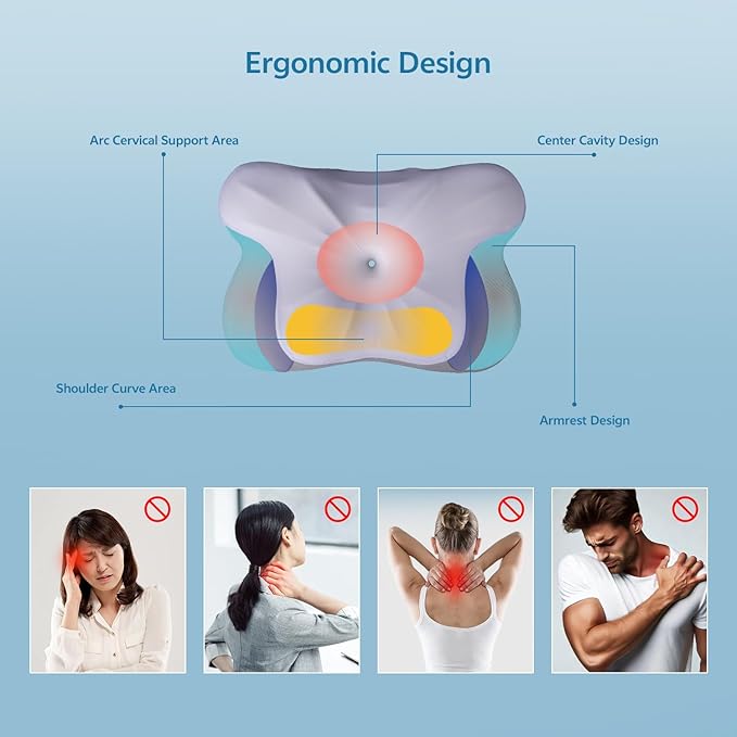 Nontoxic Talc-Free Cervical Memory Foam Pillow for Neck and Shoulder, Butterfly-Shaped Ergonomic Breathable Pillow for Side Back Stomach Sleepers with Pillowcase, Skin-Friendly Fabric