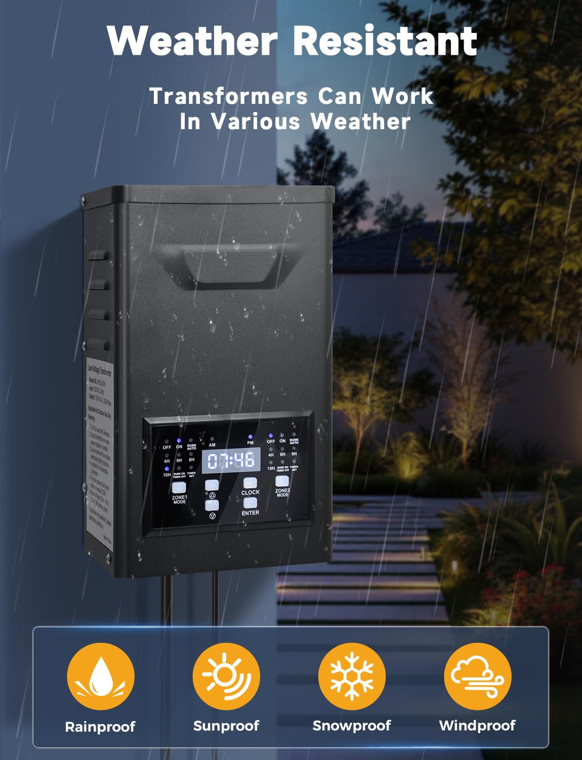 COLOER 300W Low Voltage Landscape Lighting Transformer with 2 Independent Control Output Zones, 120V AC to 12V/14V AC Low Voltage Power Pack with Timer and Photocell Sensor for Outdoor Lights