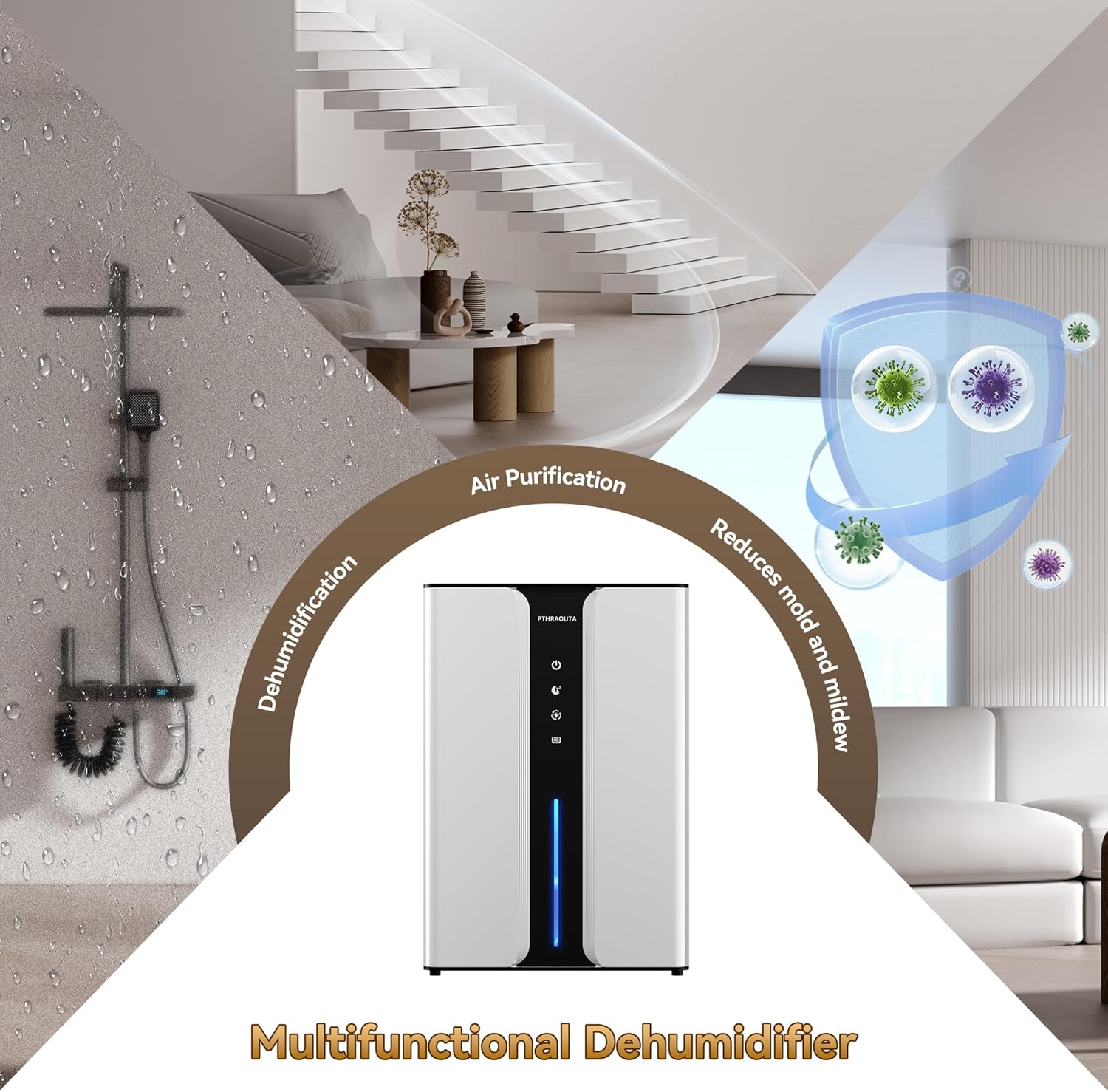 Home Dehumidifier with Drain Hose, (950 sq.ft) 95oz Quiet dehumidifier for Bedroom Bathroom, with Air Reusable Filter Indoor deshumidificador for Basement RV Closet