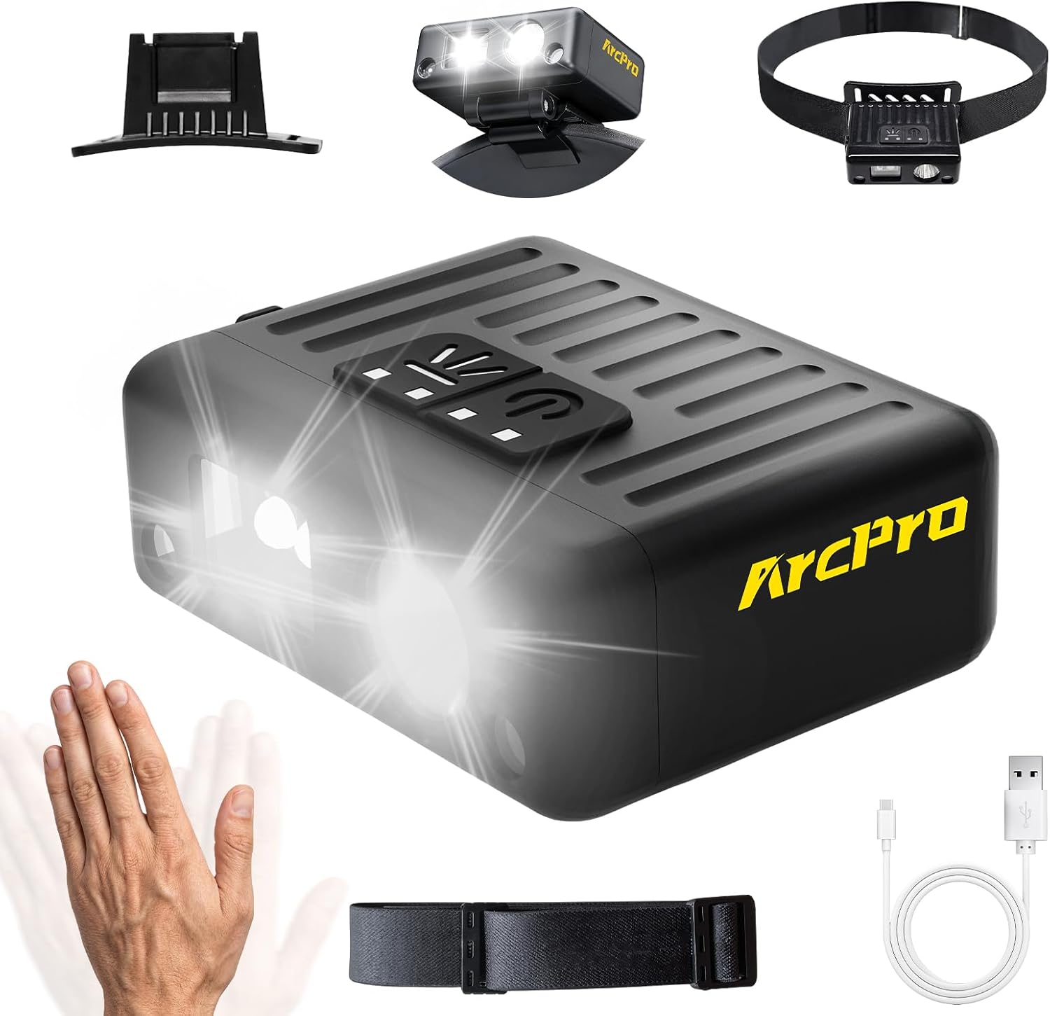 Ultra-Light (1.16oz) LED Clip on Hat Light with Motion Sensor - USB-C Rechargeable Cap Light, 5 Modes with Red Light, IPX6 Waterproof Headlamp for Fishing Hands-Free Clip-on Light(Black)