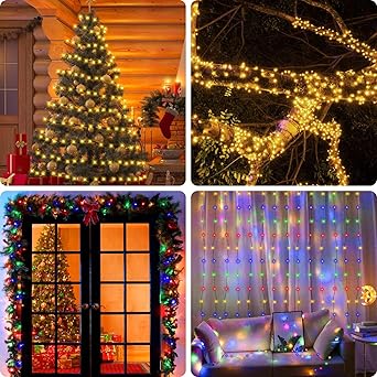 Outdoor Indoor String Lights Christmas 500LED Warm White Multicolor Fairy Lights 164ft Green Wire Dimmable with Remote Control, Waterproof Fairy Light for DIY Christmas Tree
