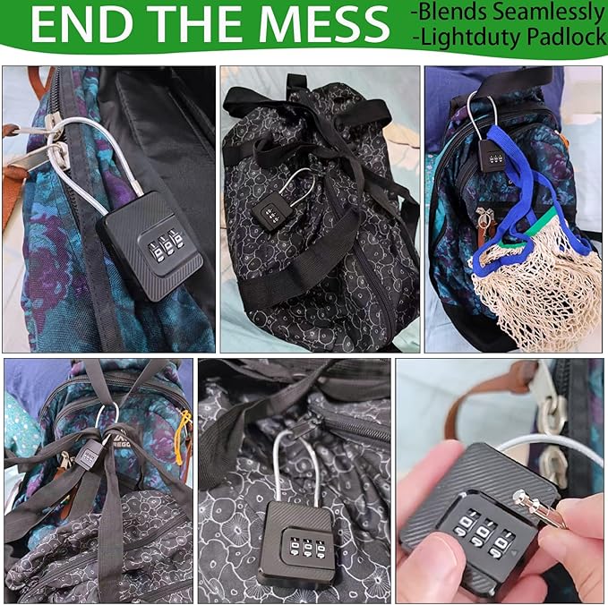 2-Pack Combination Padlock Secure, Gym Locker Lock with 3-Digit for Luggage Backpack Toolbox Cabinet Sport Storage Gate Hasp, Long Cable Latch for Travel Office, Back to School Essential