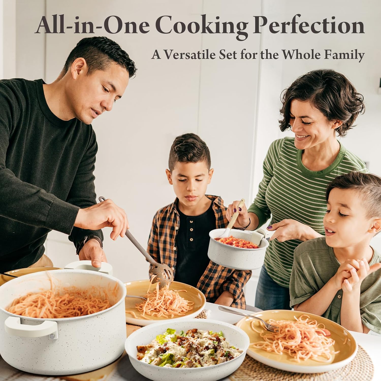 22-Piece Pots and Pans Set Non Stick with Removable Handles, Ceramic Cookware Set, Large-Capacity & Non Toxic, Induction & RV Compatible, Dishwasher Safe, PFAS/PTFE/PFOA Free, White