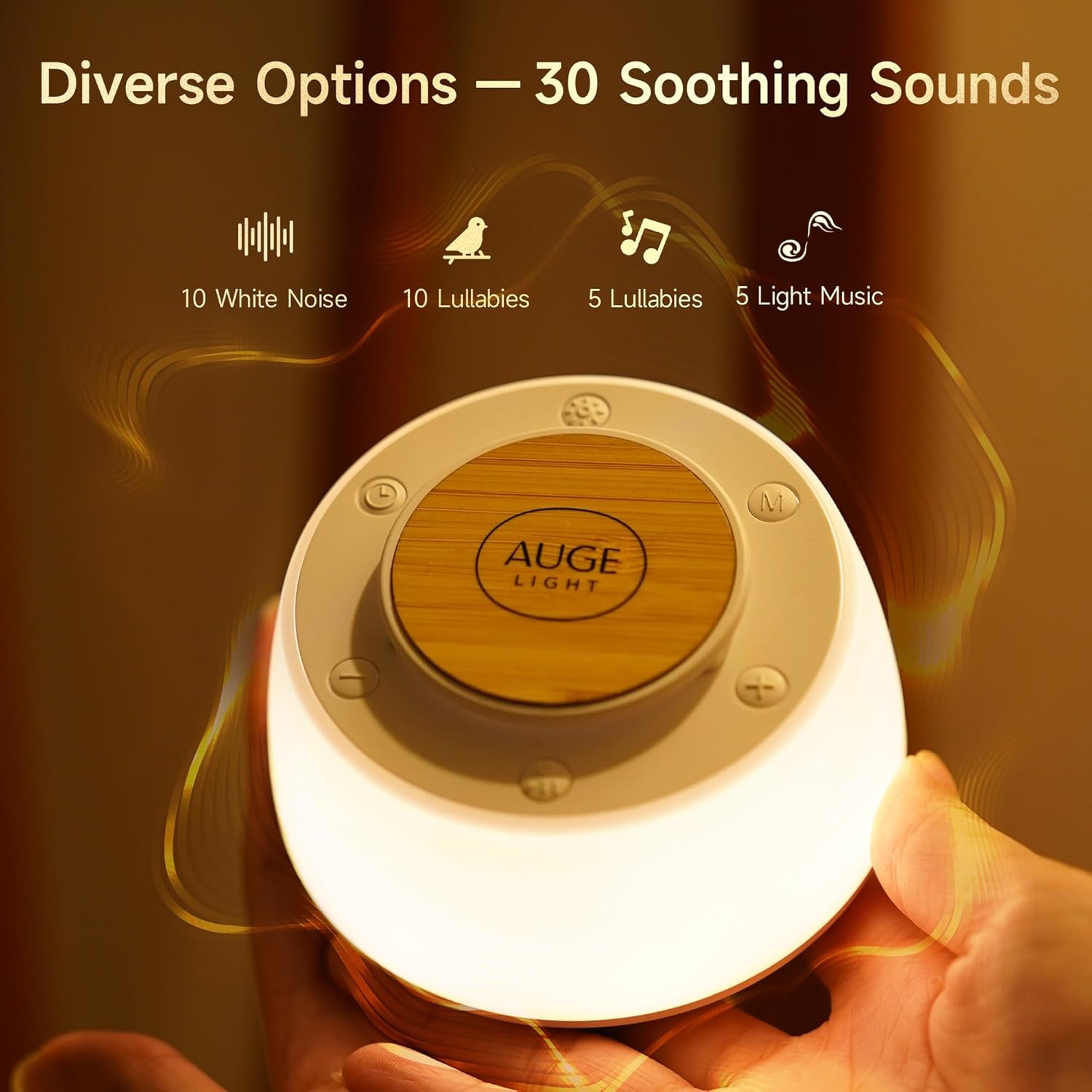 AUGE LIGHT White Noise Sound Machine, Sound Machine for Sleep Kids Adults, Baby White Noise Machine with 3 Timer Modes, Noise Machine for Baby Kids Adults, 30 Soothing Sounds 32 Volume Levels
