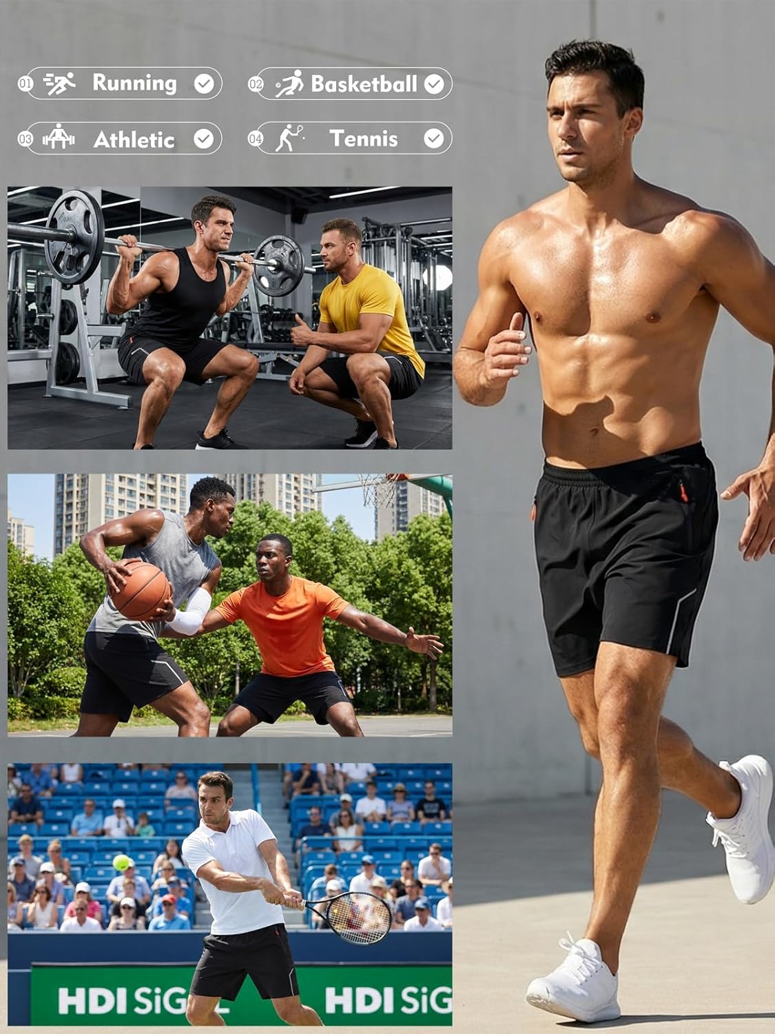 Men's 7 inch Running Shorts with Zipper Pockets Quick Dry Athletic Gym Workout Shorts Lightweight