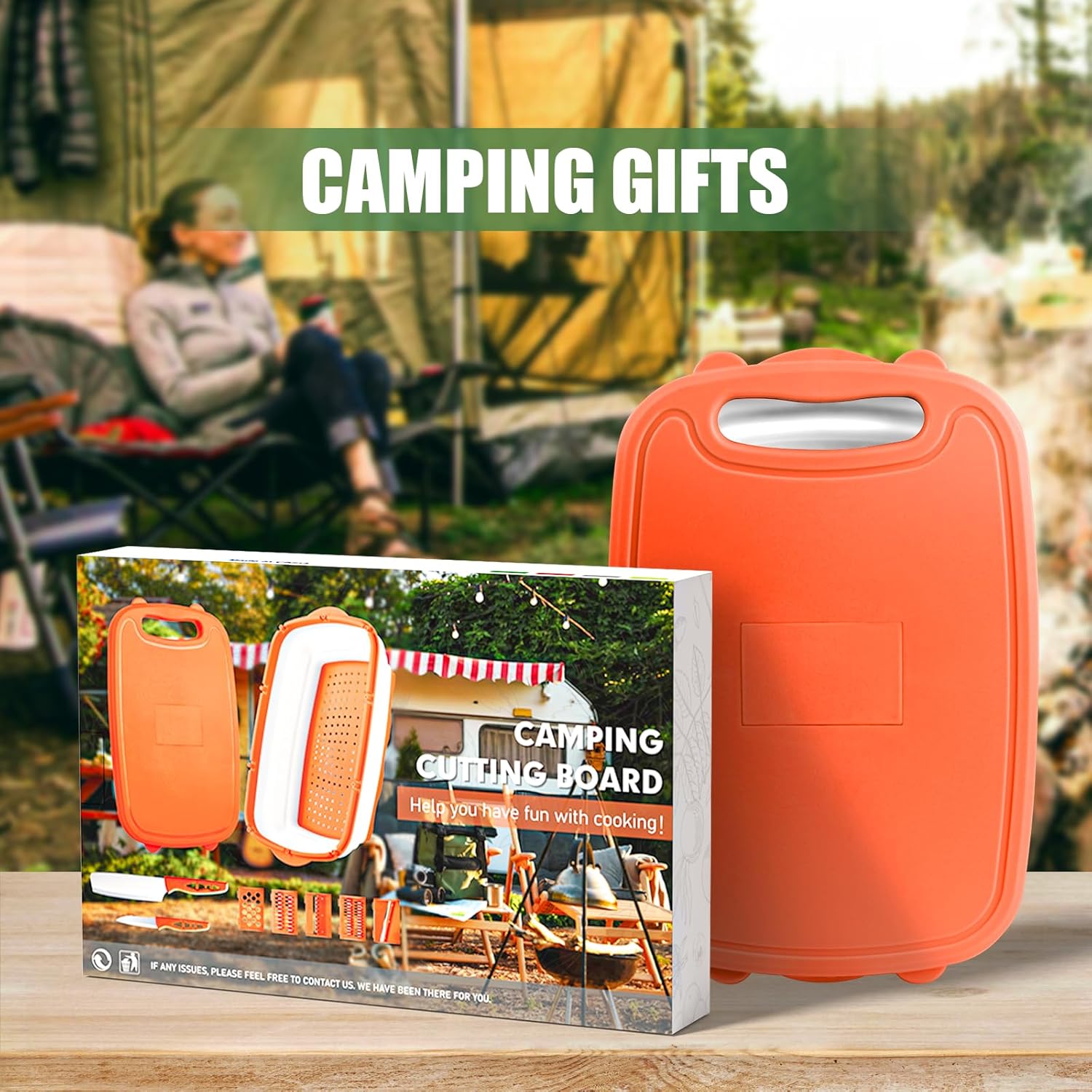 Camping Cutting Board, HI NINGER Collapsible Chopping Board with Colander, 9-In-1 Multi Kitchen Vegetable Washing Basket,Camping Gifts Accessories for RV Campers