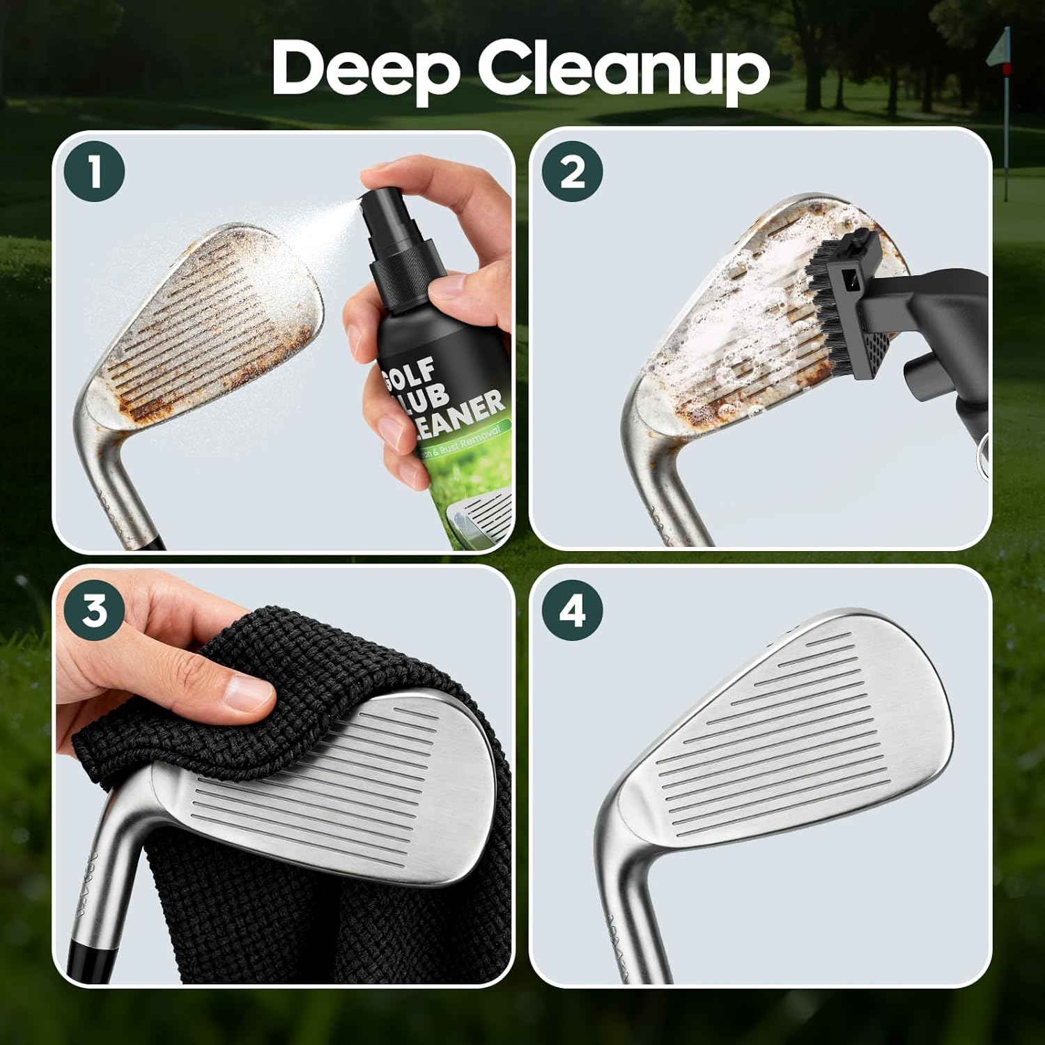 4oz Golf Club Cleaner - Pro Golf Club Brush and Golf Cleaning Bag with Clean Face Liner & Dry Exterior, Ergonomic Trigger, Groove Cleaner & Retainer Clip, Essentials Golf Accessories