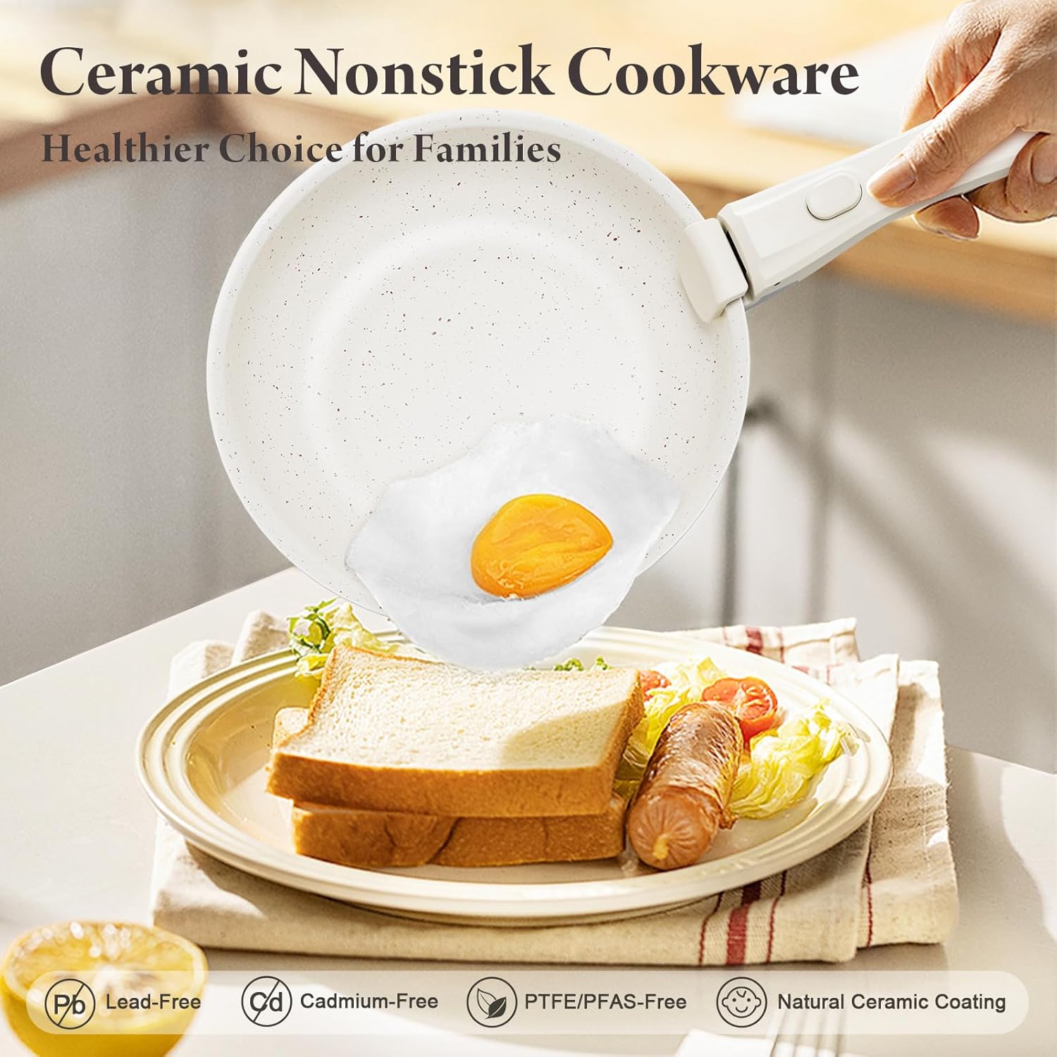 22-Piece Pots and Pans Set Non Stick with Removable Handles, Ceramic Cookware Set, Large-Capacity & Non Toxic, Induction & RV Compatible, Dishwasher Safe, PFAS/PTFE/PFOA Free, White