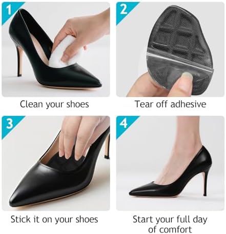 Ball of Foot Cushions for Women 2 Pairs | 8ct Gel Blister Bandages for Feet, Blister Cushion for Heel, Toe, No Slip Metatarsal Pads for Reduce Heel, Toe & Foot Pain, Black
