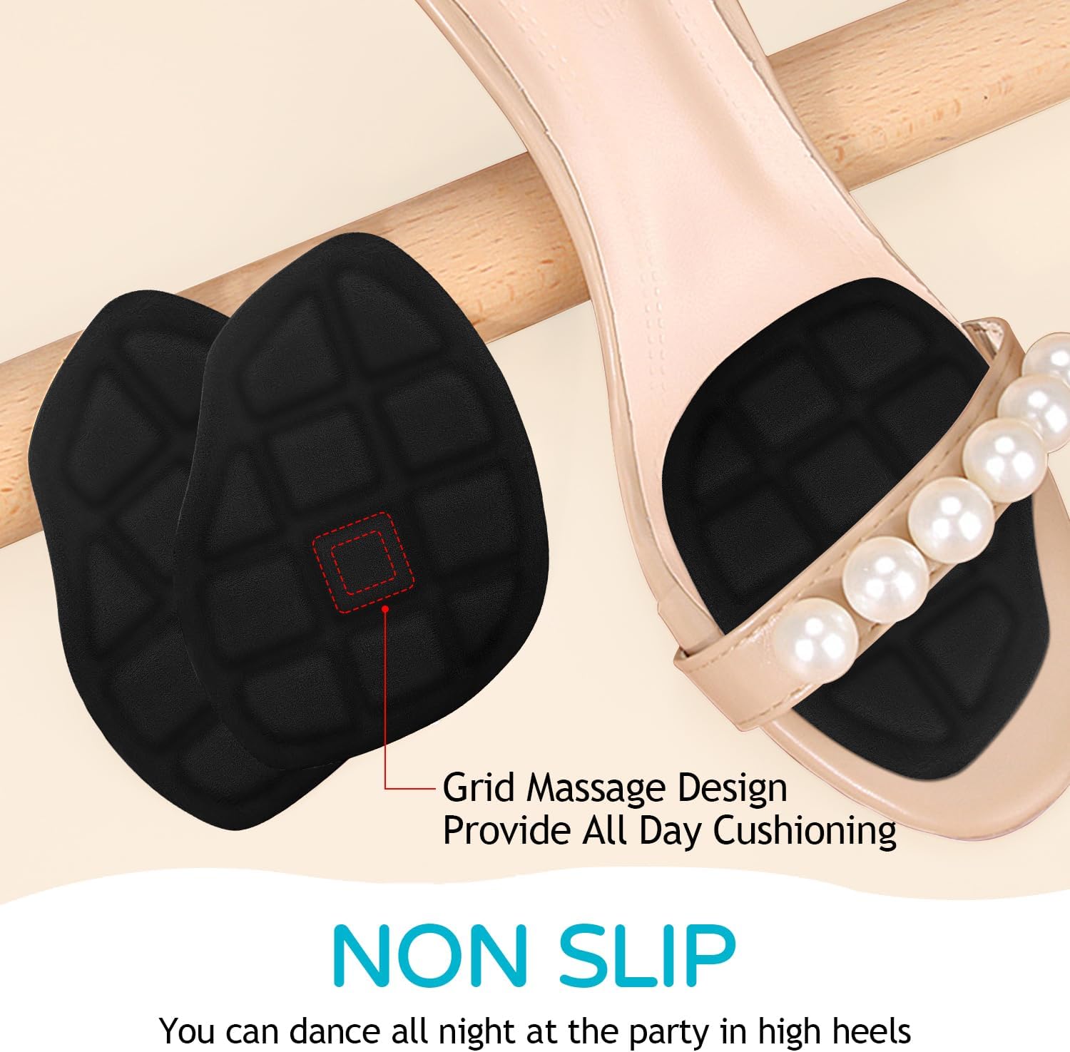 Ball of Foot Cushions for Women 2 Pairs | 8ct Gel Blister Bandages for Feet, Blister Cushion for Heel, Toe, No Slip Metatarsal Pads for Reduce Heel, Toe & Foot Pain, Black