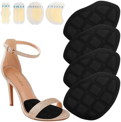 Ball of Foot Cushions for Women 2 Pairs | 8ct Gel Blister Bandages for Feet, Blister Cushion for Heel, Toe, No Slip Metatarsal Pads for Reduce Heel, Toe & Foot Pain, Black