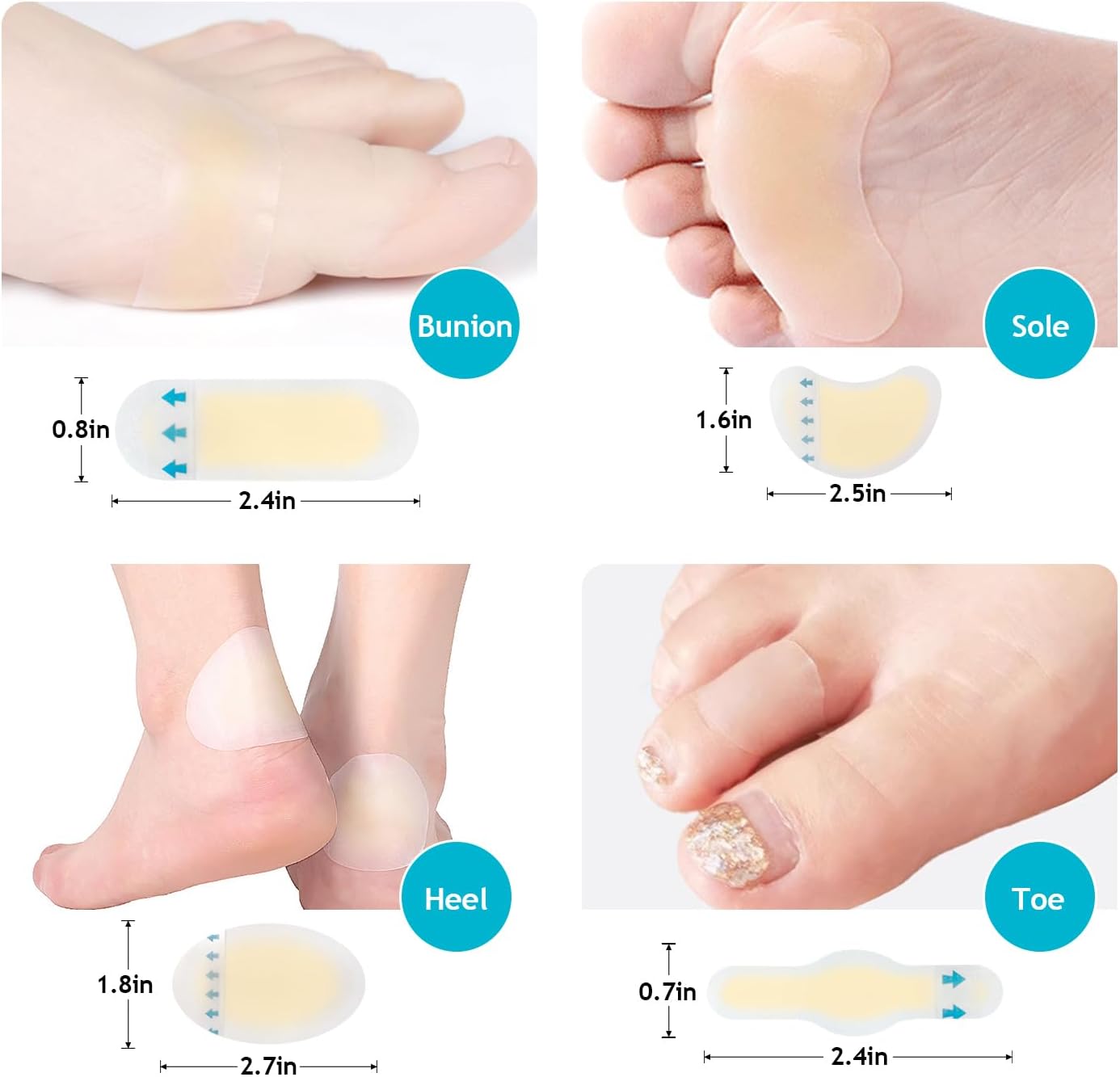 Ball of Foot Cushions for Women 2 Pairs | 8ct Gel Blister Bandages for Feet, Blister Cushion for Heel, Toe, No Slip Metatarsal Pads for Reduce Heel, Toe & Foot Pain, Black