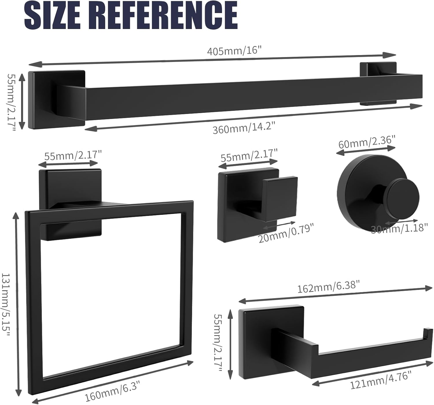 Bathroom Hardware Accessories Set: 7-Pieces Bath Towel Bar Set, Towel Racks for Bathroom Wall Mounted, SUS304 Stainless Steel, Matte Black