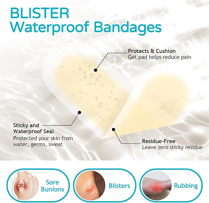 Ball of Foot Cushions for Women 2 Pairs | 8ct Gel Blister Bandages for Feet, Blister Cushion for Heel, Toe, No Slip Metatarsal Pads for Reduce Heel, Toe & Foot Pain, Black