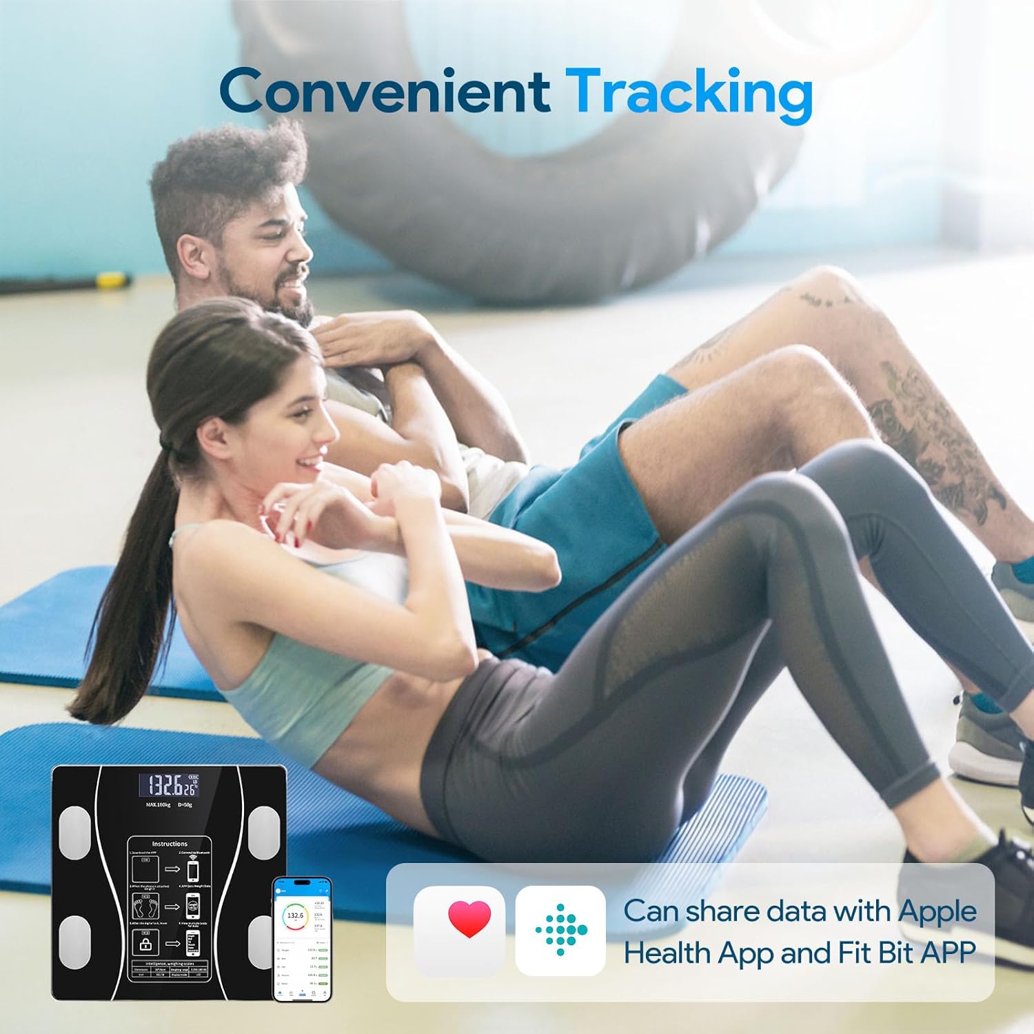 Bluetooth Smart Scale for Body Weight - Measures Weight, BMI, Body Fat, Muscle Mass | Bluetooth Sync to Fitness Apps | Accurate Home Health Monitor【Black】
