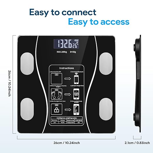 Bluetooth Smart Scale for Body Weight - Measures Weight, BMI, Body Fat, Muscle Mass | Bluetooth Sync to Fitness Apps | Accurate Home Health Monitor【Black】