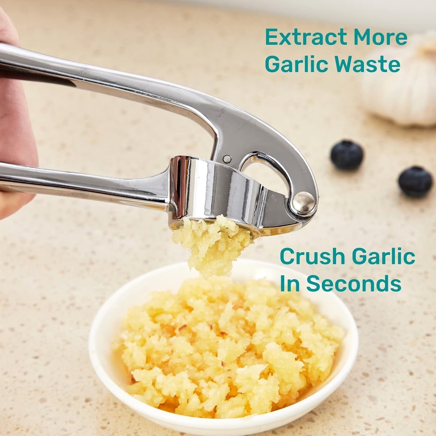 Professional Garlic Mincer Tool - Easy-Squeeze, Easy-Clean with Soft, Ergonomic Handle - Silicone Garlic Peeler & Brush