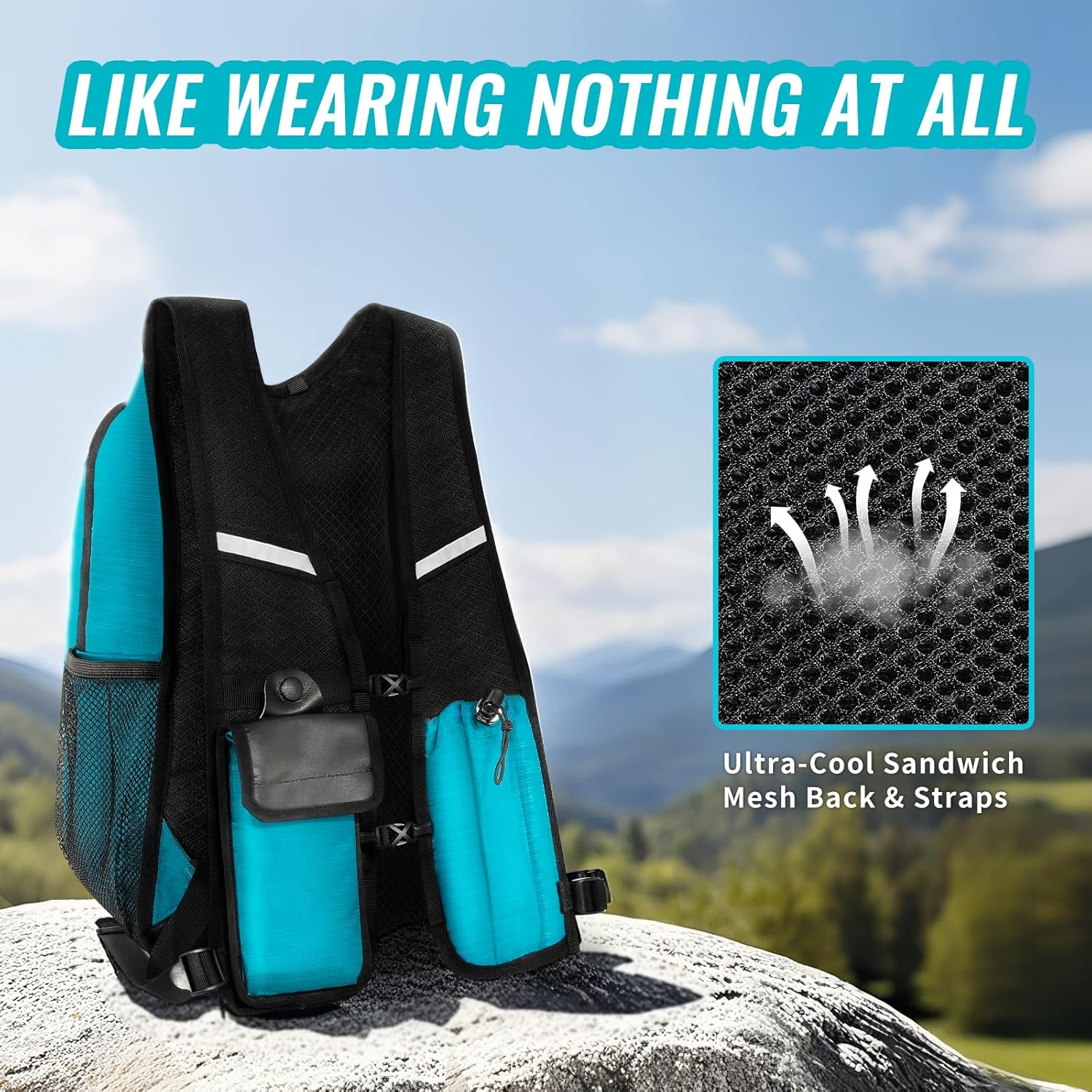 HOZMOZ 10L Small Hiking Backpack For Women Men, Lightweight Travel Packable Back Pack, Foldable Camping Hiking Daypack With Vest-style and Touchscreen Phone Pocket (Lake Green)