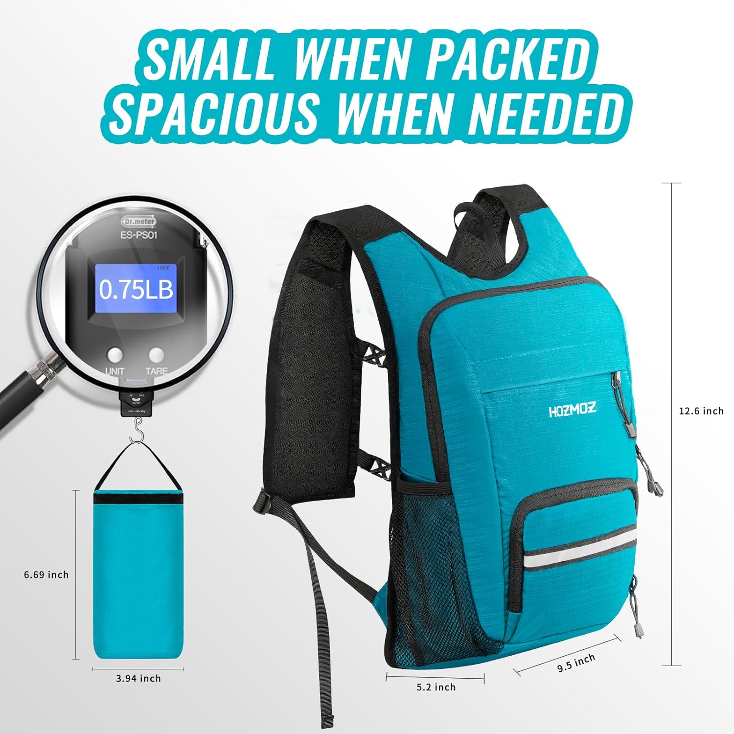 HOZMOZ 10L Small Hiking Backpack For Women Men, Lightweight Travel Packable Back Pack, Foldable Camping Hiking Daypack With Vest-style and Touchscreen Phone Pocket (Lake Green)