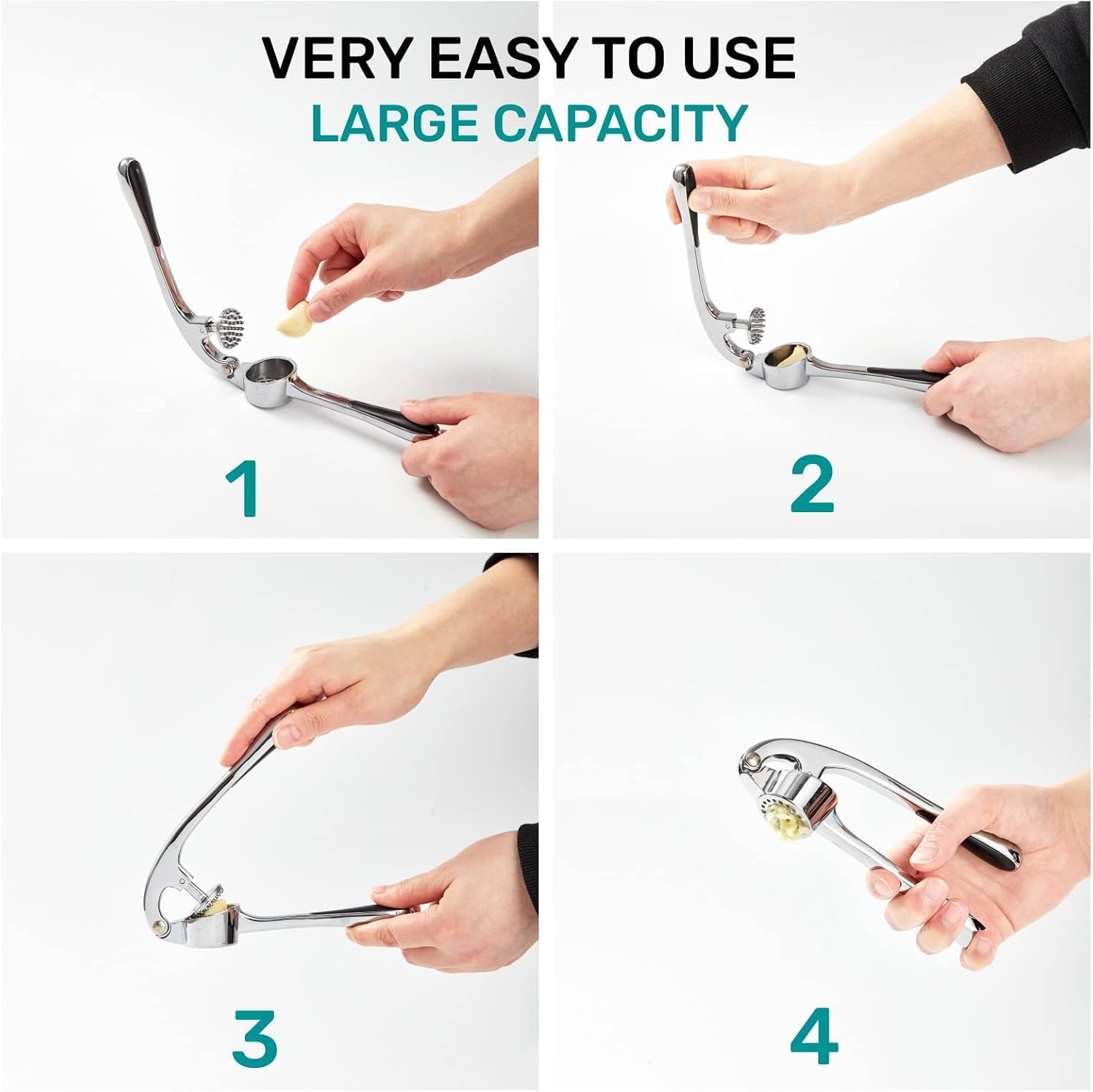 Professional Garlic Mincer Tool - Easy-Squeeze, Easy-Clean with Soft, Ergonomic Handle - Silicone Garlic Peeler & Brush