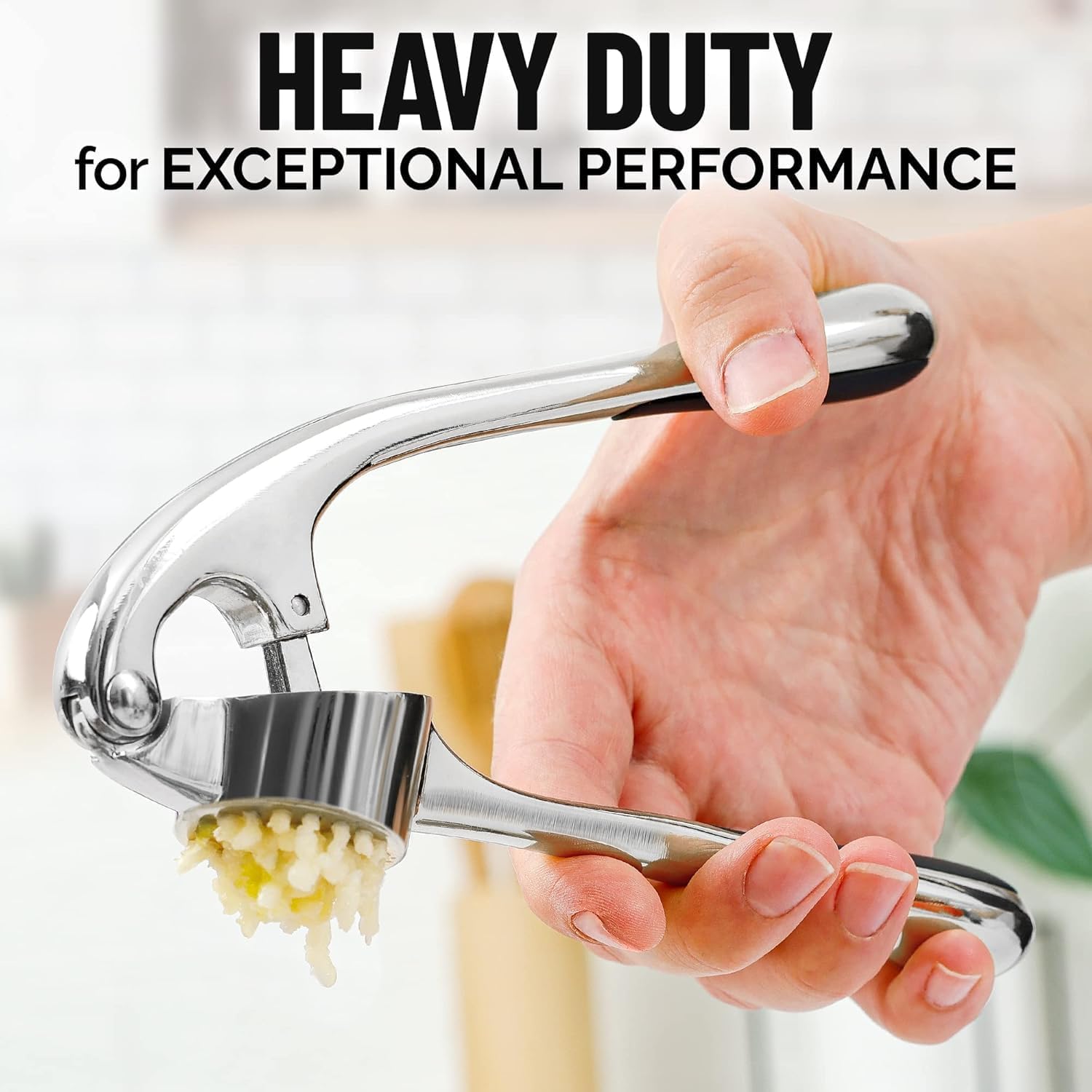 Professional Garlic Mincer Tool - Easy-Squeeze, Easy-Clean with Soft, Ergonomic Handle - Silicone Garlic Peeler & Brush