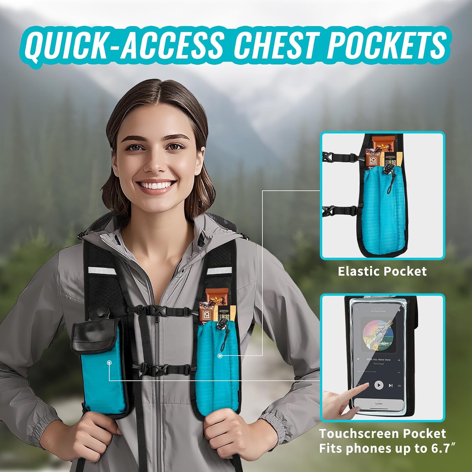 HOZMOZ 10L Small Hiking Backpack For Women Men, Lightweight Travel Packable Back Pack, Foldable Camping Hiking Daypack With Vest-style and Touchscreen Phone Pocket (Lake Green)