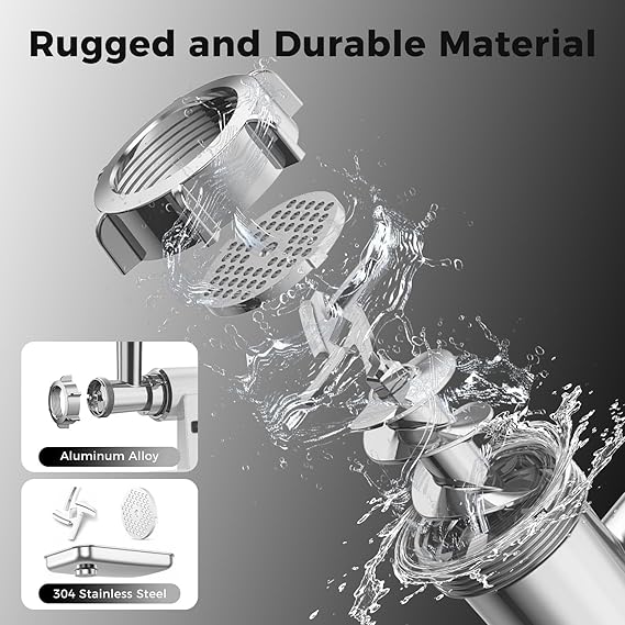 Electric Meat Grinder, Sausage Stuffer, 5.5LBS/Min with Copper Motor &amp; Metal Gears, Auto-Reverse, 2 Blades, 3 Grinding Plates &amp; Kubbe Kit for Home Kitchen Use