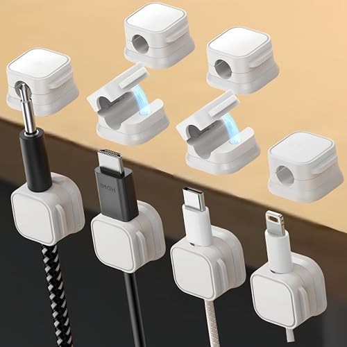10 Pack Magnetic Cable Clips,Adjustable and Convenient Cable Management,Wire Holder Organizer,Conceal or Arrange Phone USB Charger Cables for Home,Office,Car,Desk,or Nightstand. (White)