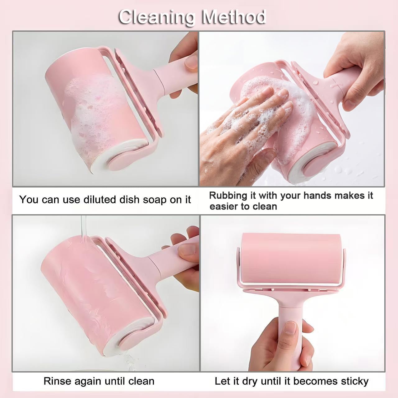 Reusable Lint Roller 2 Pack, Washable Sticky Lint Roller with Cover for Pet Hair, Portable Travel Lint Remover for Clothes, Purse, Furniture, Car, Large Mini Lint Brush for Home and Travel (Pink)