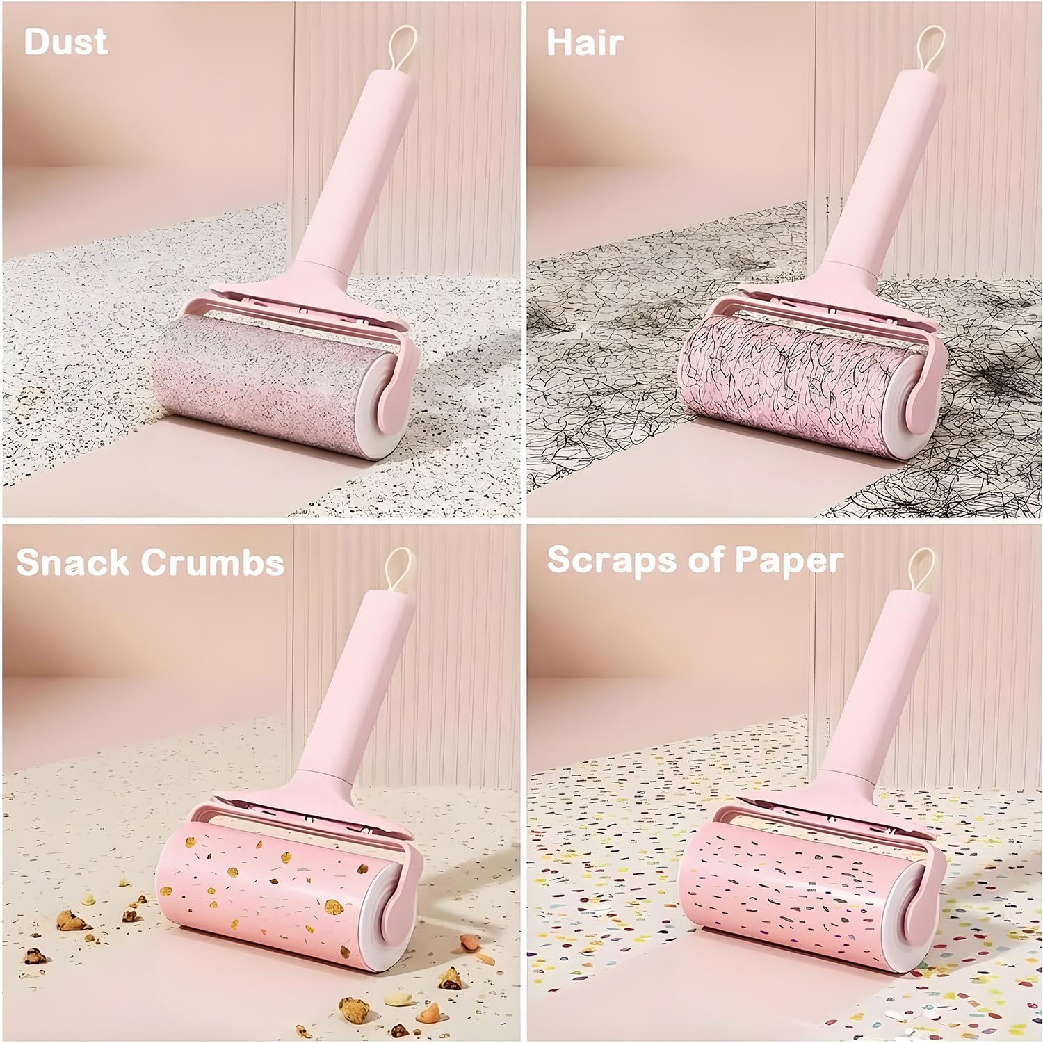 Reusable Lint Roller 2 Pack, Washable Sticky Lint Roller with Cover for Pet Hair, Portable Travel Lint Remover for Clothes, Purse, Furniture, Car, Large Mini Lint Brush for Home and Travel (Pink)
