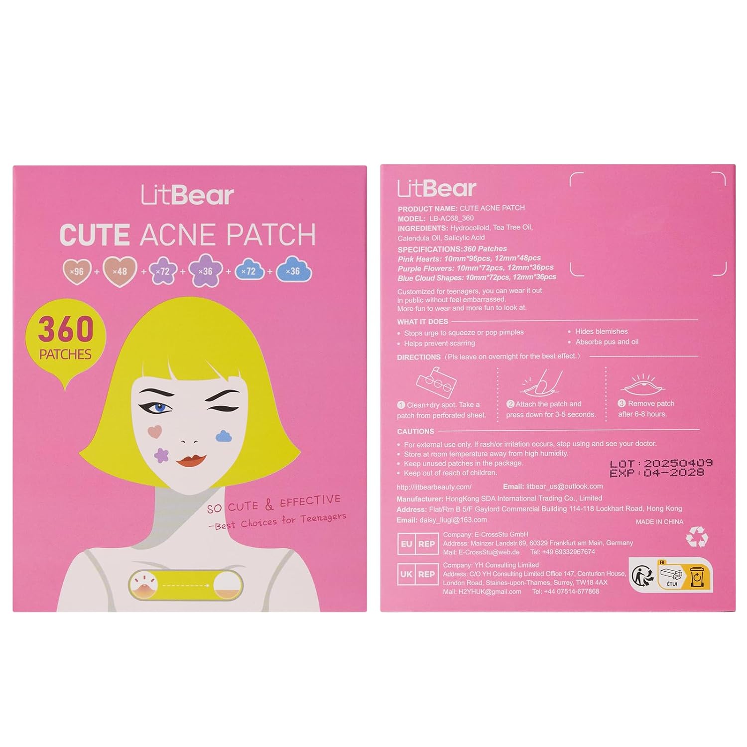 LitBear Acne Pimple Patch, 360 Dots 3 Shaped Colors Pimple Patches with Salicylic Acid, Tea Tree Oil & Calendula Oil, Hydrocolloid Acne Patch for Face, Blemish, Cute Zit Patch Pimple Sticker Acne Dots