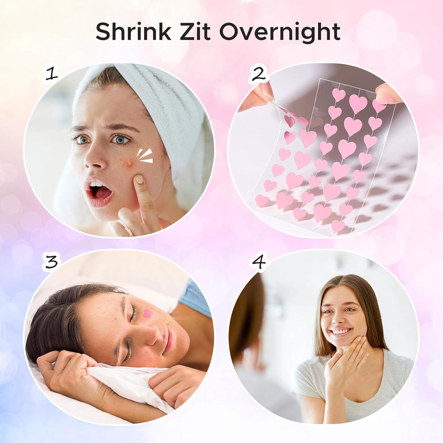 LitBear Acne Pimple Patch, 360 Dots 3 Shaped Colors Pimple Patches with Salicylic Acid, Tea Tree Oil & Calendula Oil, Hydrocolloid Acne Patch for Face, Blemish, Cute Zit Patch Pimple Sticker Acne Dots