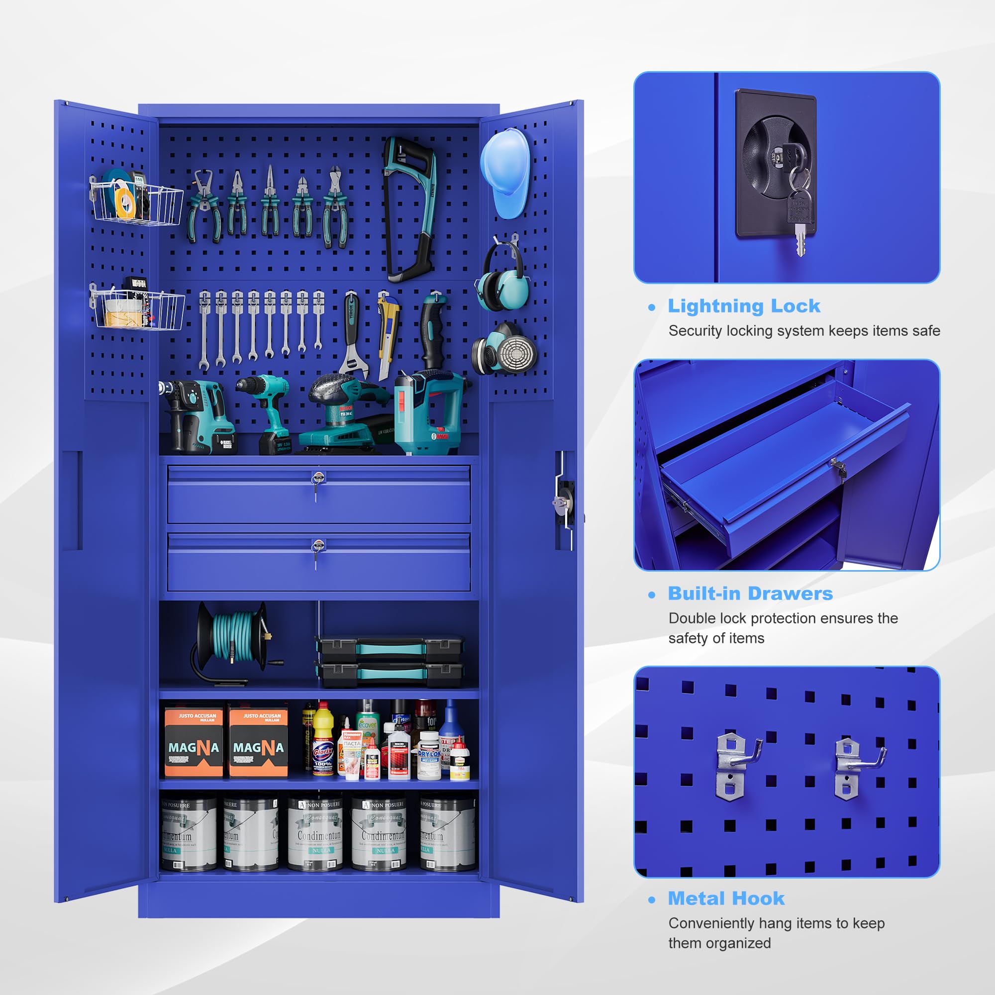 Metal Garage Storage Cabinets with Lock Door and Adjustable Shelves, Steel Tool Cabinets for Home,Office,Warehouse Organisieren