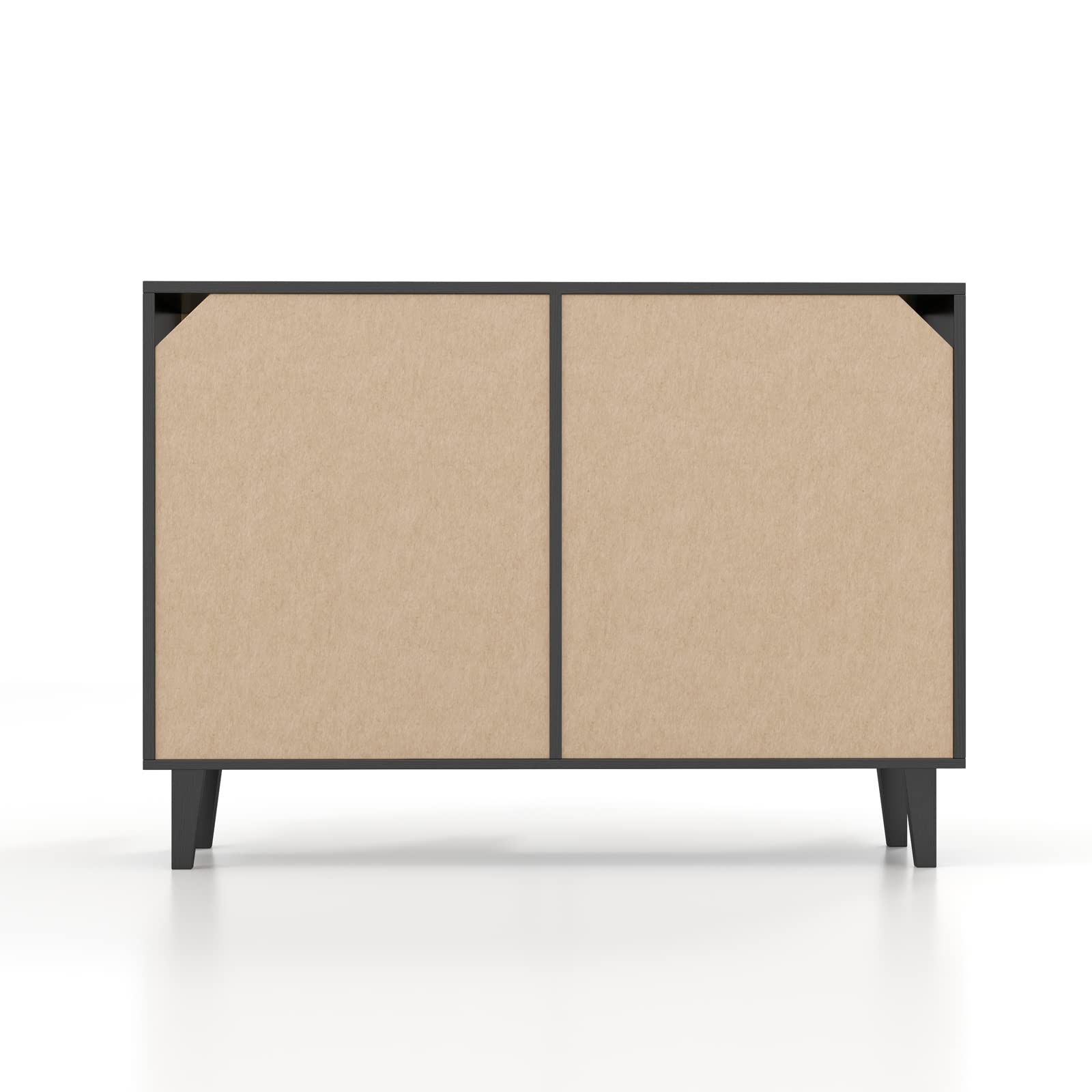 改Panana Buffet Storage Cabinet with Rattan Decorating 4 Doors Living Room Kitchen Sideboard 48.43 x 34.65 x 15 inch (Black)