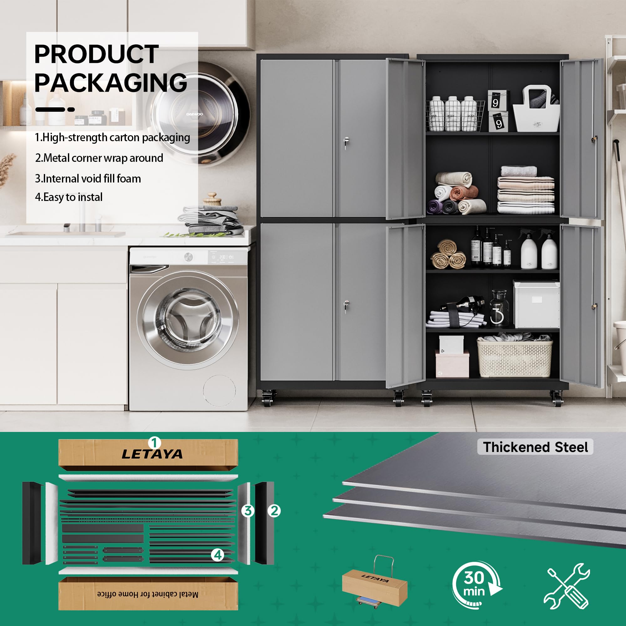 Metal Garage Storage Cabinets with Lock Door and Adjustable Shelves, Steel Tool Cabinets for Home,Office,Warehouse Organisieren