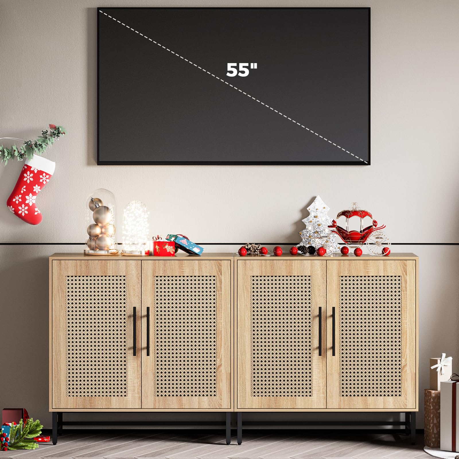 Storage Cabinet with Doors, White Accent Cabinet, Modern Free Standing Cabinet, Sideboard with Metal Base for Bedroom, Living Room, Kitchen and Office