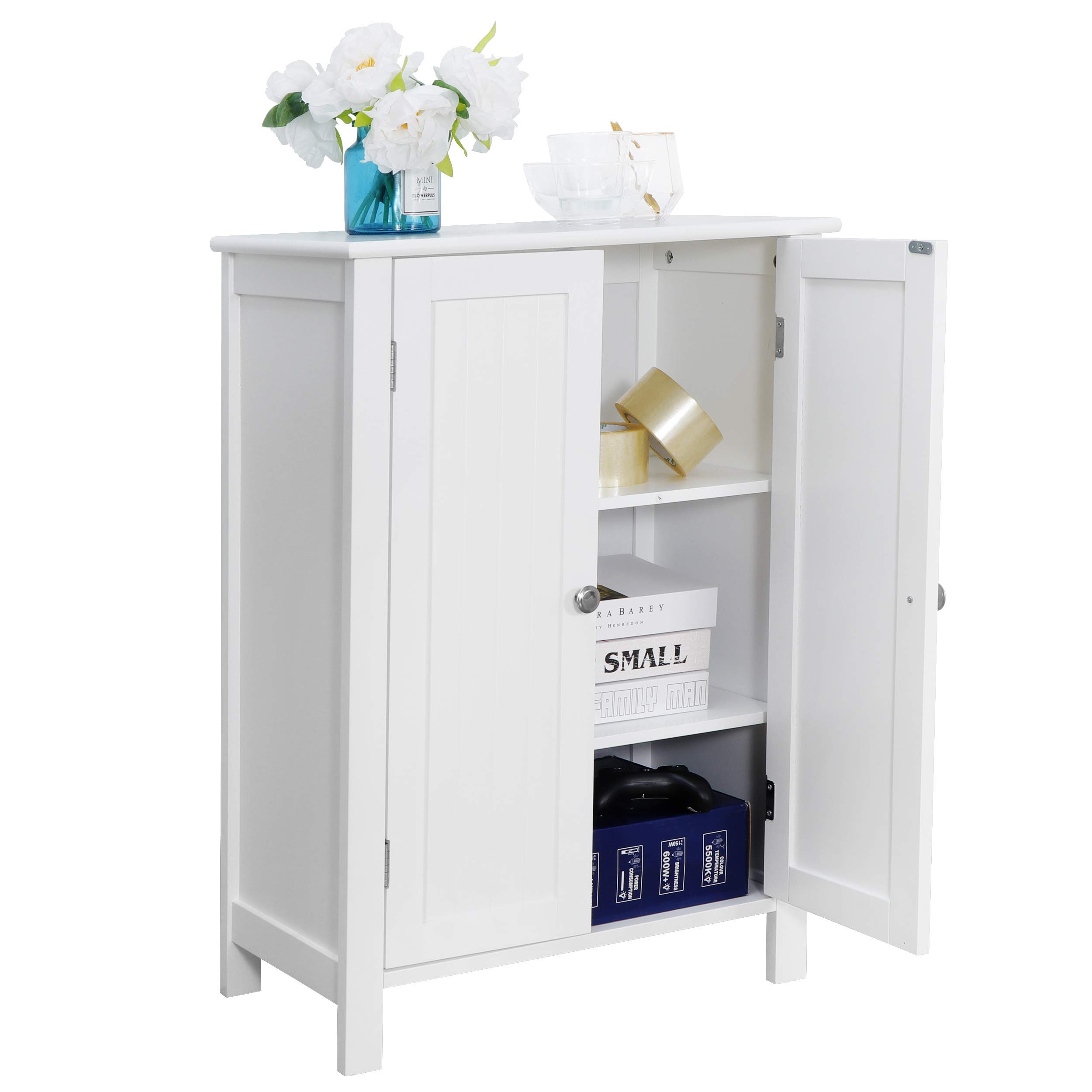 Modern Bathroom Floor Storage Cabinet with Adjustable Shelf and Double Door Rust Proof, Living Room Modern Home Furniture Storage Organizer Cabinet