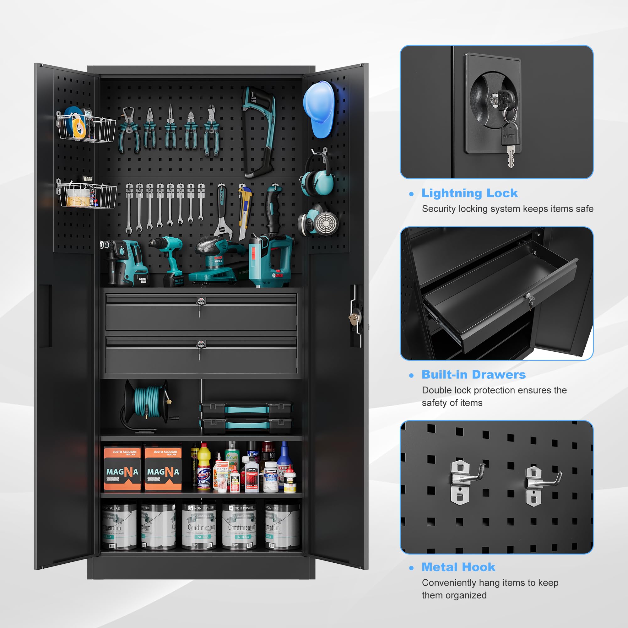 Metal Garage Storage Cabinets with Lock Door and Adjustable Shelves, Steel Tool Cabinets for Home,Office,Warehouse Organisieren