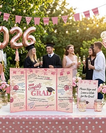 2026 Graduation Decorations Class of 2026 Guest Book – Orange Sign in Book Alternative 18x12 Inch Tri-Fold Signature Board for High School College Party Congrats Grad Keepsake Orange