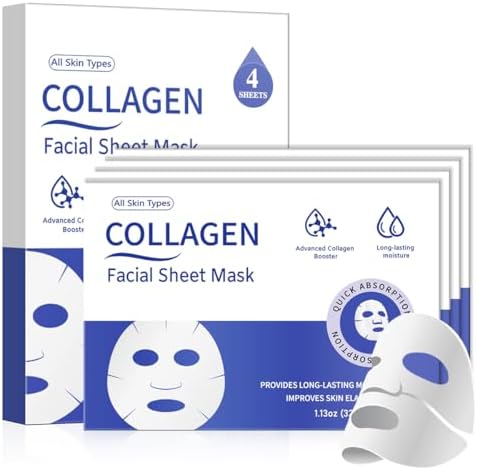 MMV Collagen Face Mask 4-Pack Bio-Collagen Real Deep Overnight Mask for Women’s Skincare Deep Hydration & Pore Tightening Facial Mask