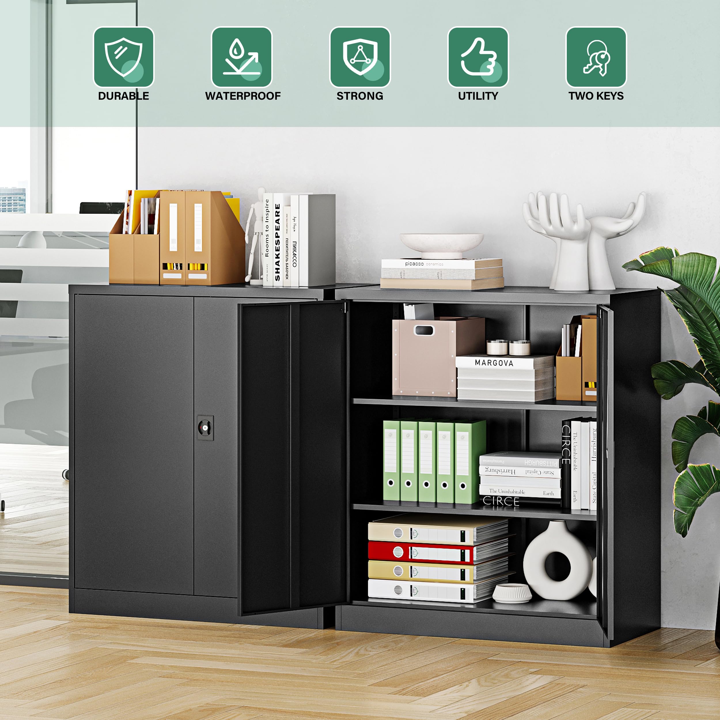 Metal Garage Storage Cabinets with Lock Door and Adjustable Shelves, Steel Tool Cabinets for Home,Office,Warehouse Organisieren