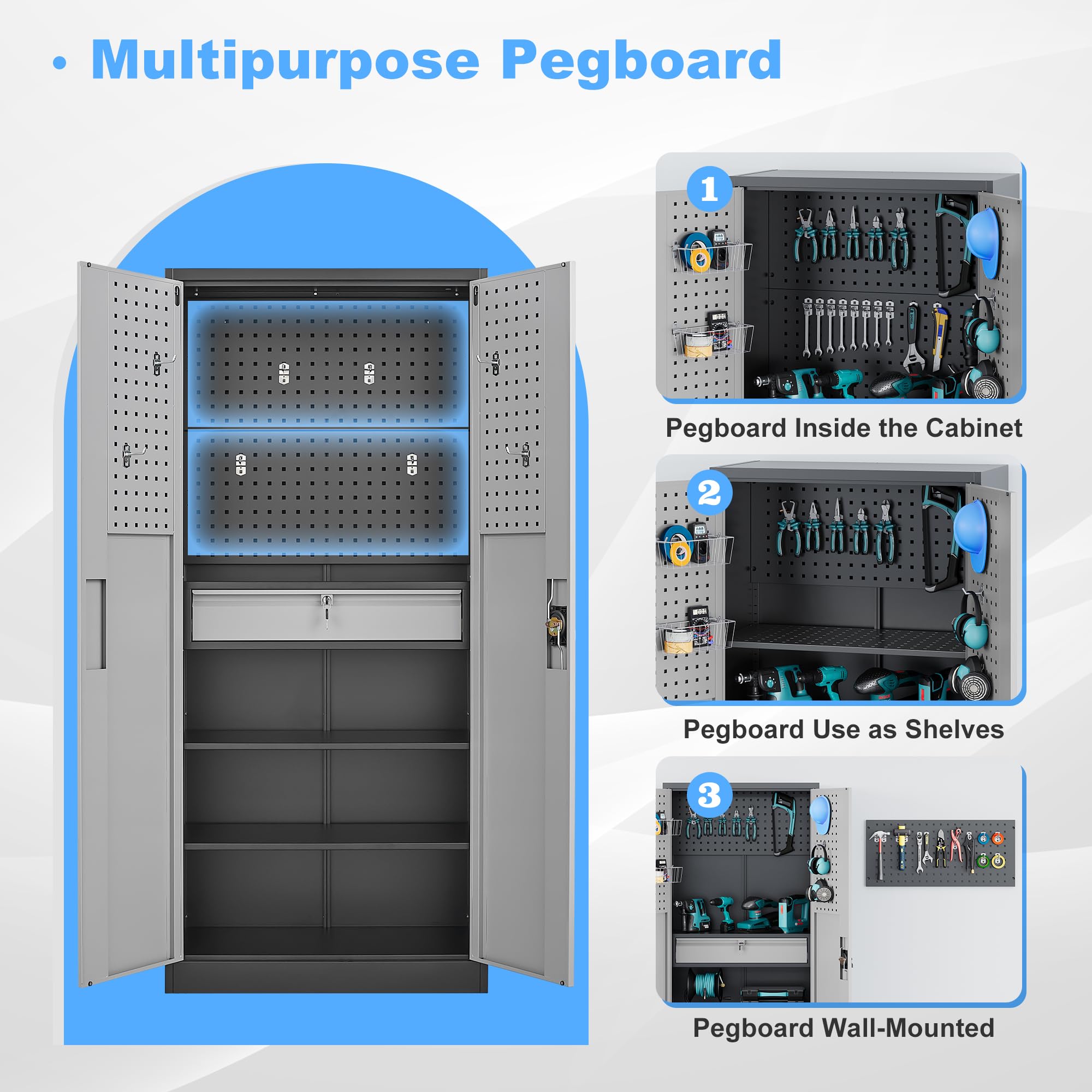 Metal Garage Storage Cabinets with Lock Door and Adjustable Shelves, Steel Tool Cabinets for Home,Office,Warehouse Organisieren